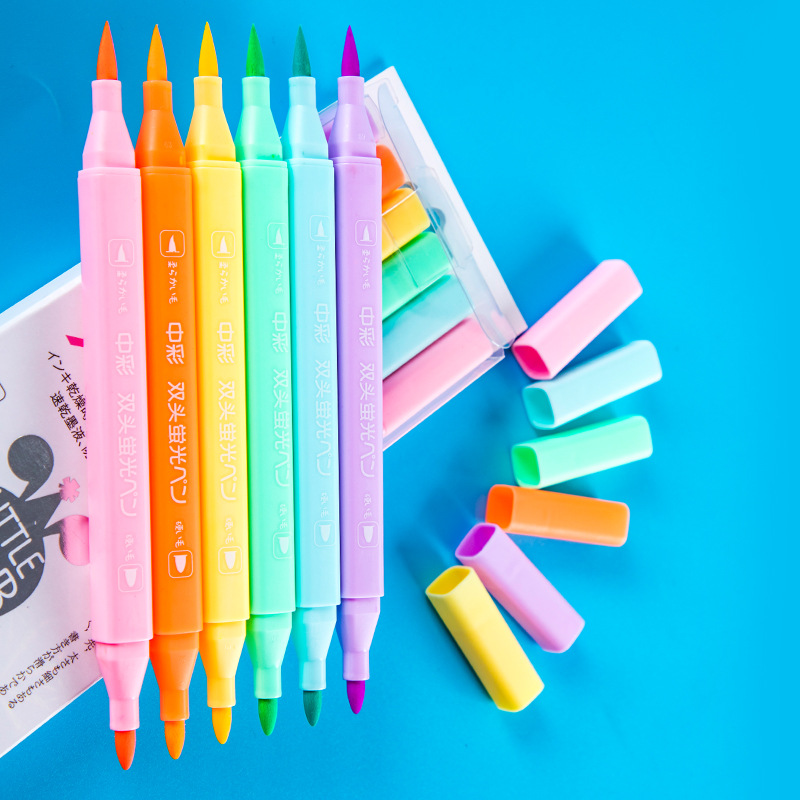 831-6 doble cabeza fruta sabor fluorescente pluma estudiante papelería regalo marca pluma mano libro dibujo cepillo regalo de los niños