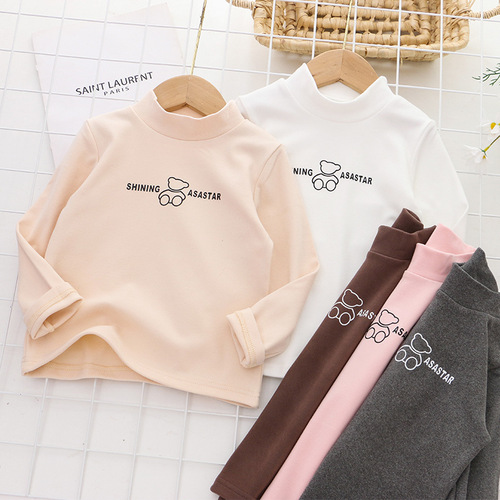 Children's clothing autumn new children's bottoming shirts for boys and girls T-shirts half turtleneck medium collar bear tops inside