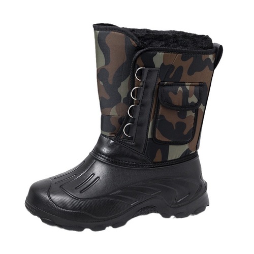 Cotton-lined warm snow boots for men, winter steel spike anti-slip, thick waterproof fishing shoes