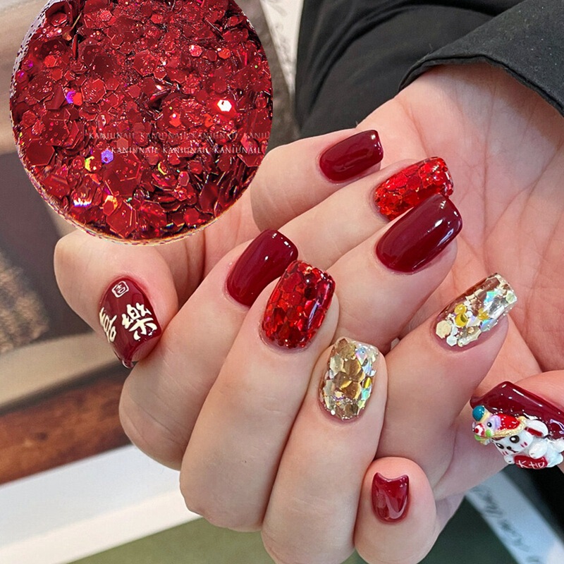 Red Sequins New Internet Celebrant New Year Nail Art Jewelry Striped Powder Glitter Nail Decoration Small Accessories Wholesale