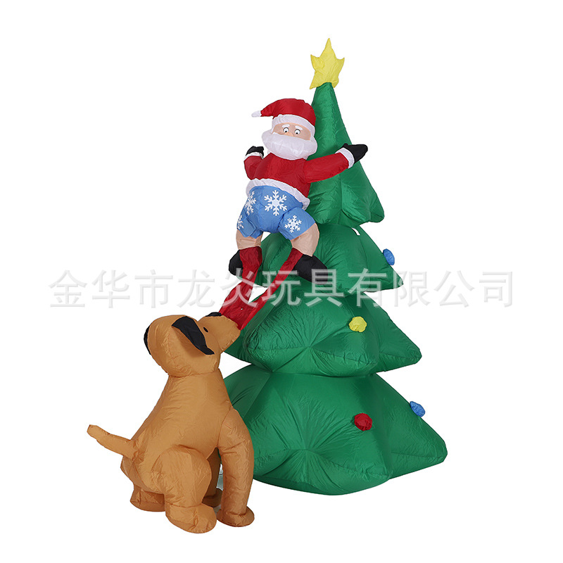 Árbol de Navidad inflable luminoso modelo inflable perro tirando pantalones modelo inflable 1,8 m perro persiguiendo a Santa Claus árbol de escalada