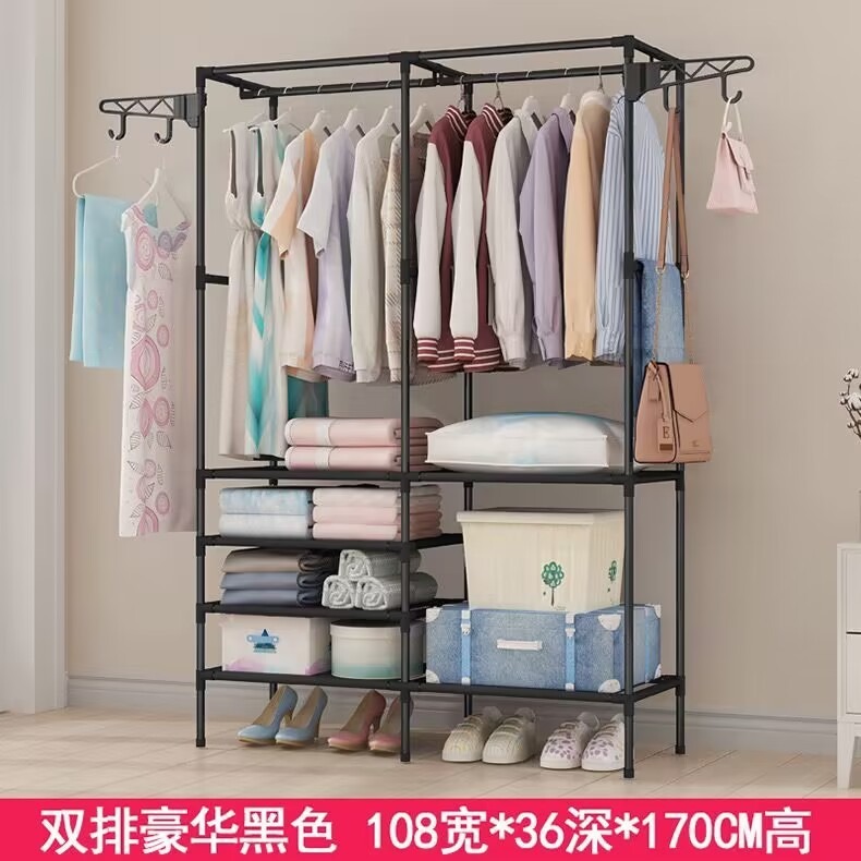 新しい二列多層コートラック家庭用床組み立て大容量衣類ラック寮シンプルなコートラック|undefined