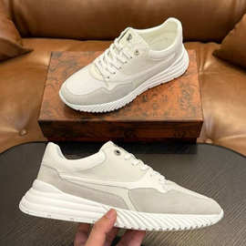 广州货新款男士小牛皮拼接冲孔透气运动鞋轻便高颜值休闲板鞋