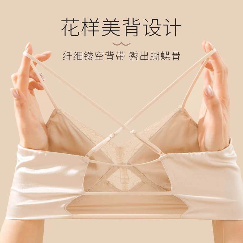 法式真丝吊带内衣抹胸式蕾丝防走光可外穿薄款无痕桑蚕丝美背文胸|undefined