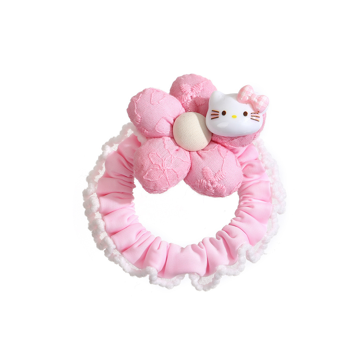 Anillo de cabello de flores de conejo para niñas, anillo de cabello de intestino pequeño de encaje para bebés, cabello elástico de cabello de cola de caballo alta
