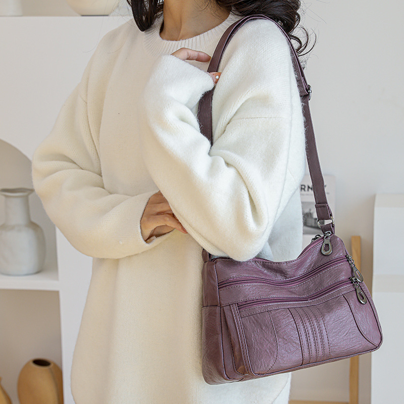 Middle-Aged Women's Bag 2026 New Casual Women's Crossbody Bag Pu Retro Single Shoulder Mom Bag Lightweight Commuter Women's Bag