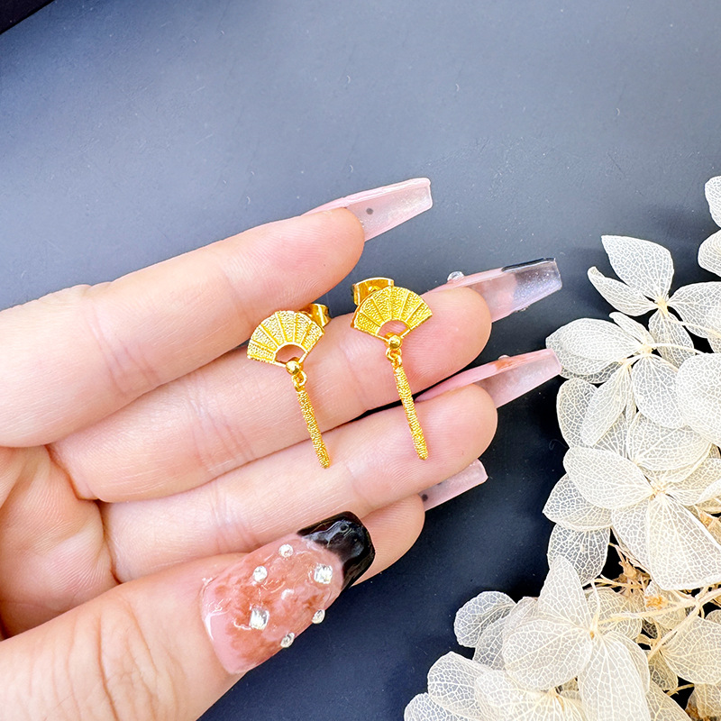 Vietnam Sha Jin China ventilador pendientes de orejas, retro, nicho, alta sensación, lujo ligero, joyas de aleación de cobre