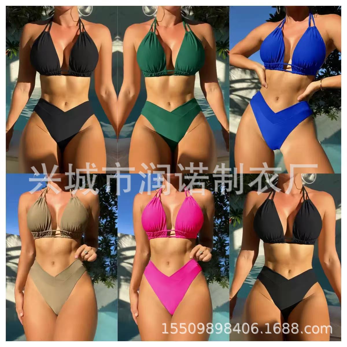 2026 New Sexy Solid Color European and American Fashion Swimwear Wholesale Bikini Women's Separates Bikini Swimsuit Foreign Trade