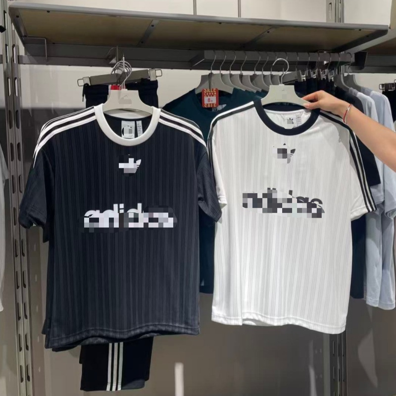 Adidas üslubunda zolaqlı printli qısaqol köynək
