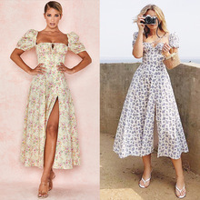 Summer Fashion Elegant Boho Print Slit Maxi Dress Women
