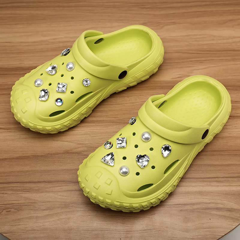 Γυναικεία παπούτσια Crocs 2024 καλοκαίρι, νέα, αντιολισθητικά, Baotou drag diamond, εξωτερική ένδυση, casual, παντόφλες EVA για την παραλία, με χοντρή σόλα και αντιολισθητική σόλα_voghion.com