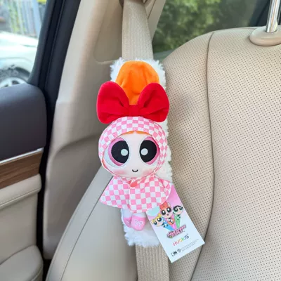 Sürətlər qutusu və əl tormozu başlıqları: Belt Car Decoration New Car - genuine-powerpuff-girls-shoulder-cover-white-plush-pink-raincoat-flowers