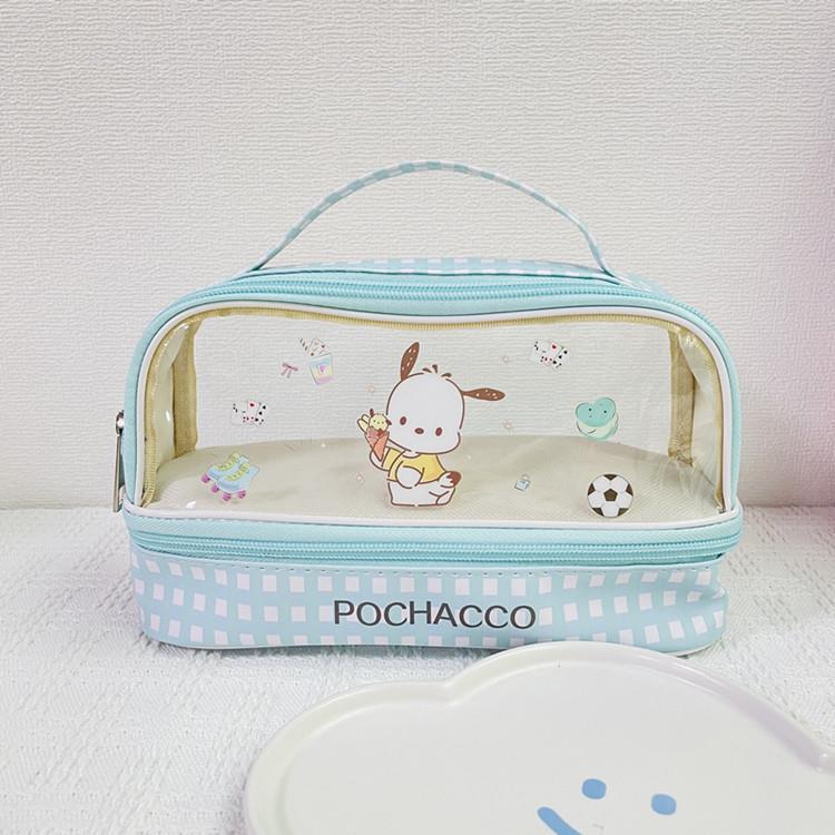 Nuevo de gran capacidad transparente de doble capa caja de lápiz portátil cremallera bolsa de almacenamiento bolsa de cosméticos coolomi Pacha perro papelería bolsa