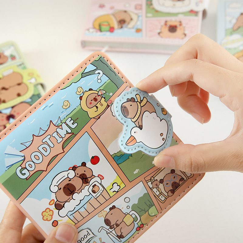 Kapibala Hebilla magnética PU de forma especial Libro de cuentas de mano de página interior de color Cuaderno de bricolaje Bloc de notas Papelería para estudiantes