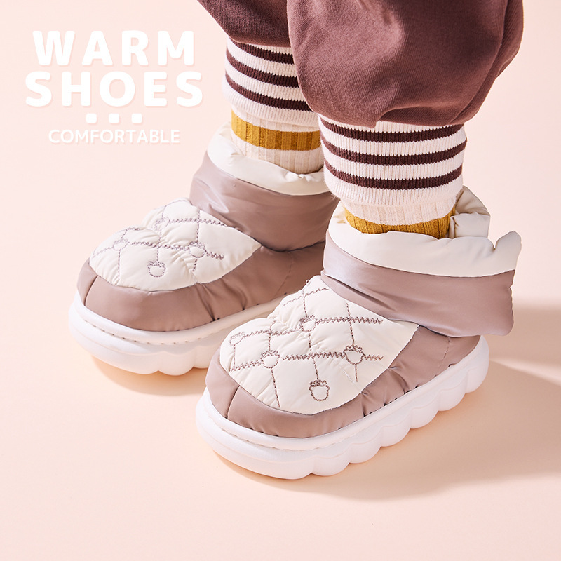 Children's cotton slippers autumn and winter home indoor non-slip warm bow girls' waterproof bag heel snow boots New