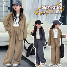 女童西服套装儿童休闲两件套2025春秋新款女大童时髦宽松衣服长裤