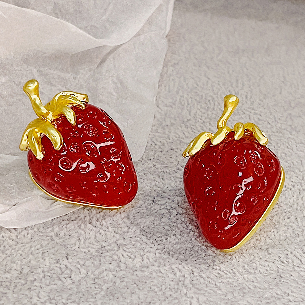 Strawberry Pattern 1 Pair Sweet Strawberry Plating Resin Ear Studs