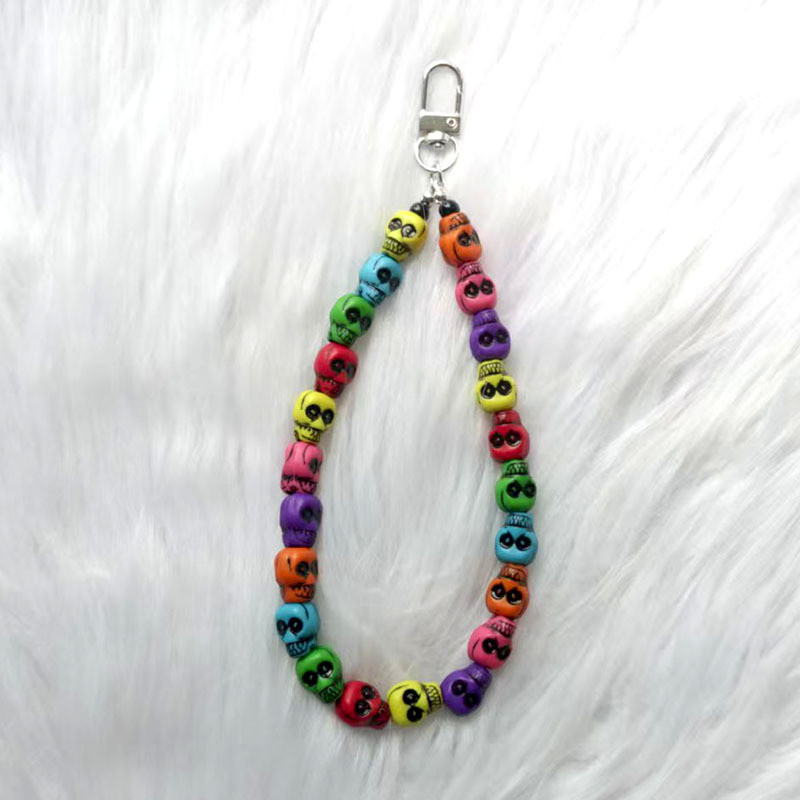 European and American Halloween Ghost Head Beaded Handmade Phone Chain Pendant, Skull Hip-Hop Bag Charm, Trendy and Unique Style