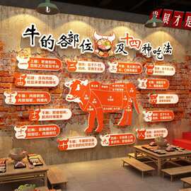 潮汕牛肉汤粉馆墙面装饰餐饮文化壁画广告海报贴火锅店氛围布置烤