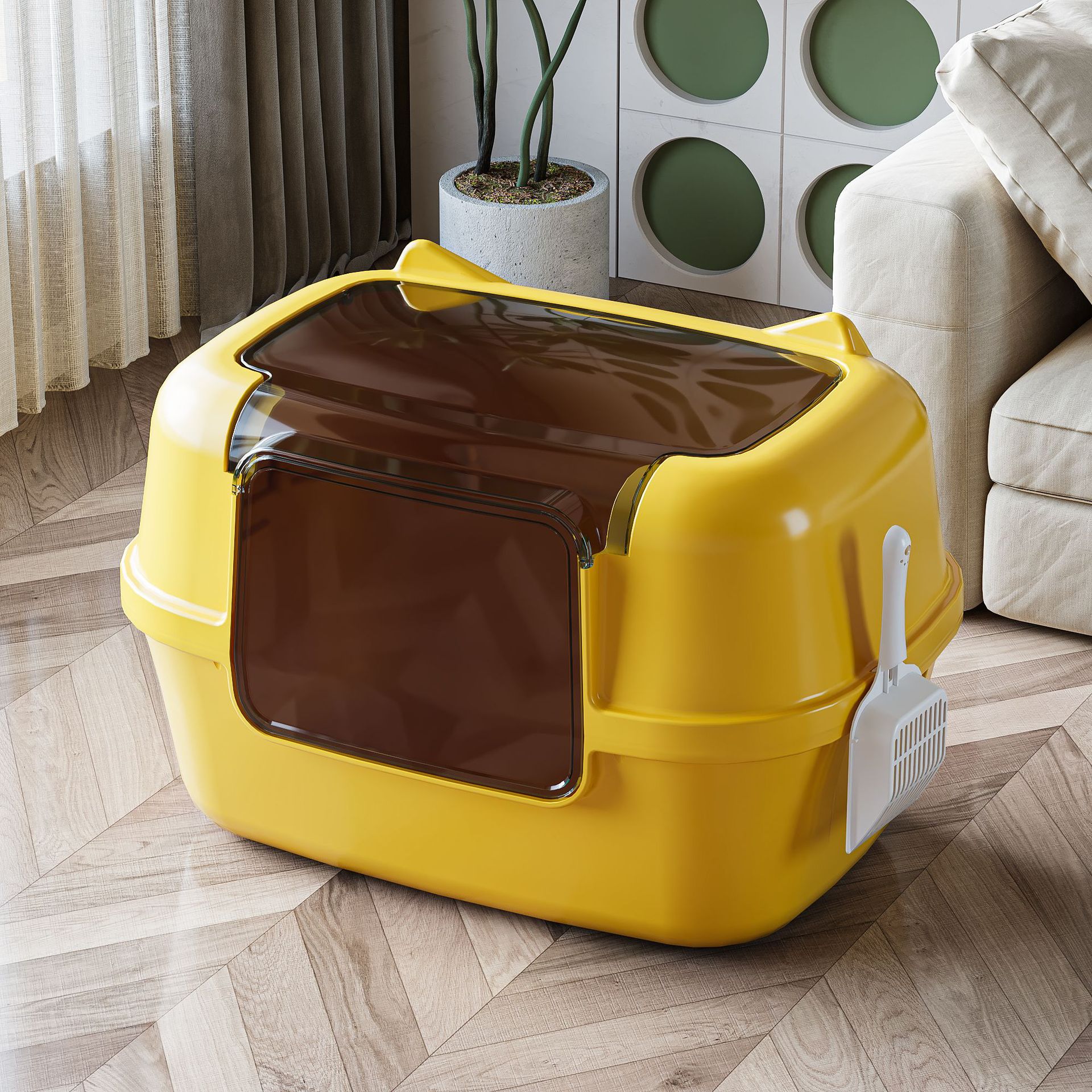 Lavabo de arena para gatos, inodoro para gatos anti-salpicaduras de gran tamaño, gato joven semicerrado, grueso y alto, lavabo de heces de arena para gatos