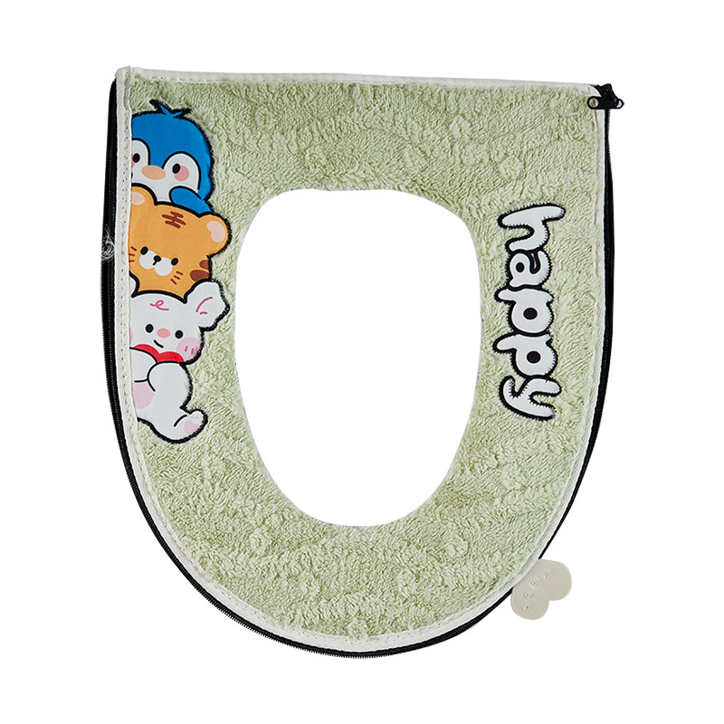 Cojín de inodoro otoño invierno espesar cojín de inodoro de peluche doméstico no se pierde el pelo tipo cremallera caricatura encantadora cubierta de inodoro suave