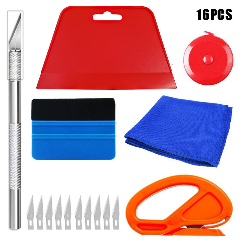 跨境16件套双面刮板汽车贴膜工具套装 工具刻刀 梯形刮板 卷尺