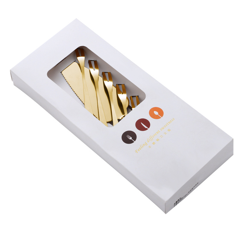 Cake pala de dos dientes Tenedor Oro-caja blanca