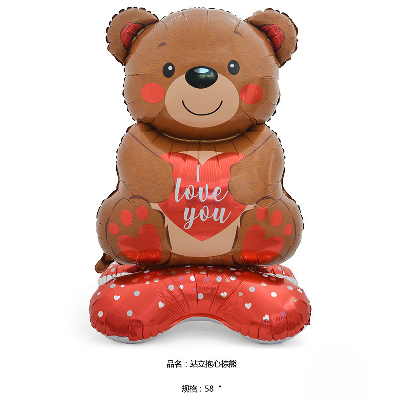 Día de San Valentín globo base 4D de pie amor globo oso Tema de dibujos animados diseño Gran Pollo corazón columna globo