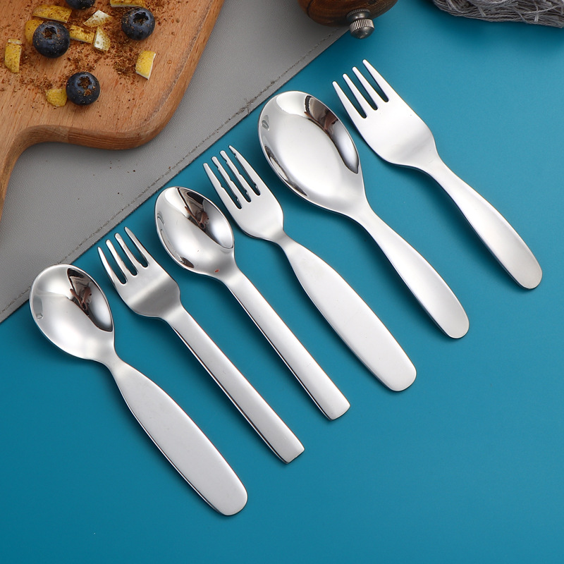 316 Acero inoxidable para niños cuchara tenedor para bebés vajilla linda gruesa de dibujos animados cuchara china para niños comiendo y bebiendo sopa cuchara