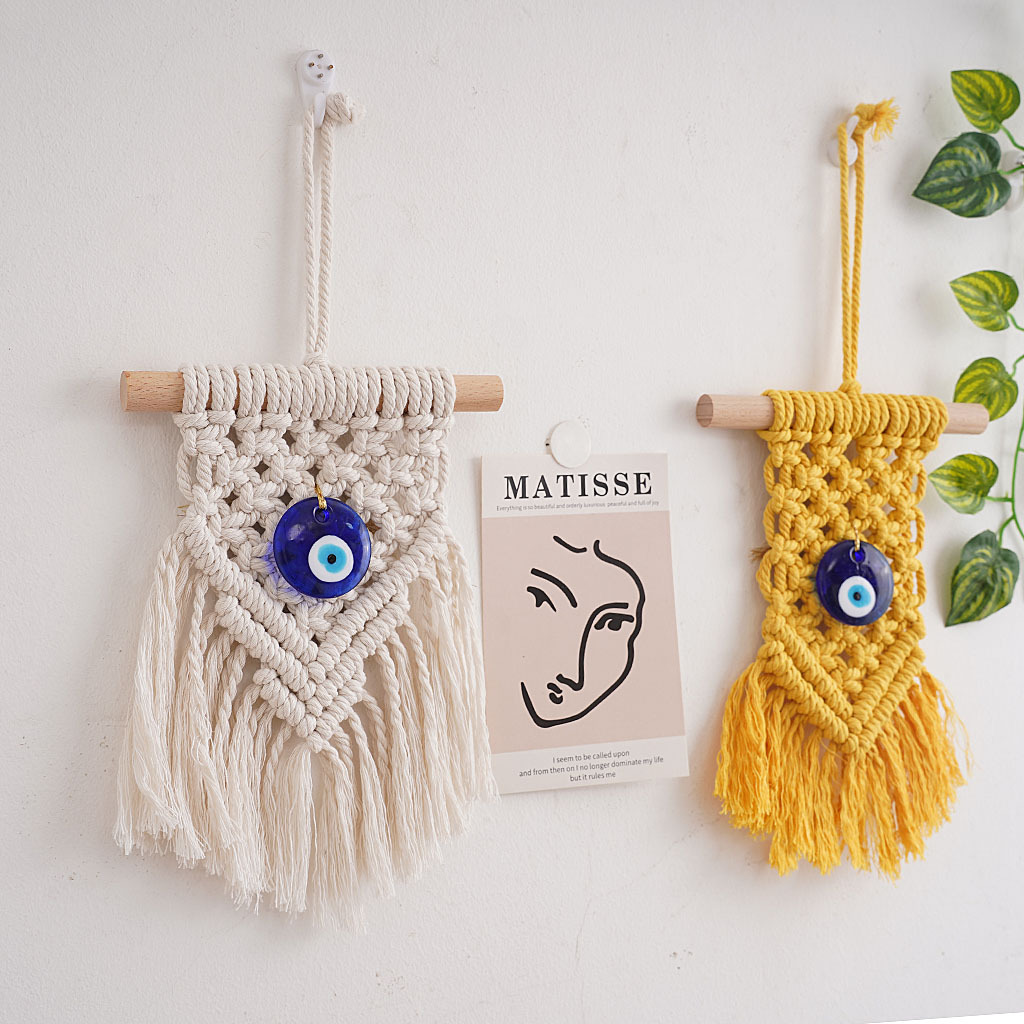 Handmade Cotton Rope Small Tapestry for Kids' Room Decoration, Prop for Photos, Nordic Wall Hanging - Demon Eye