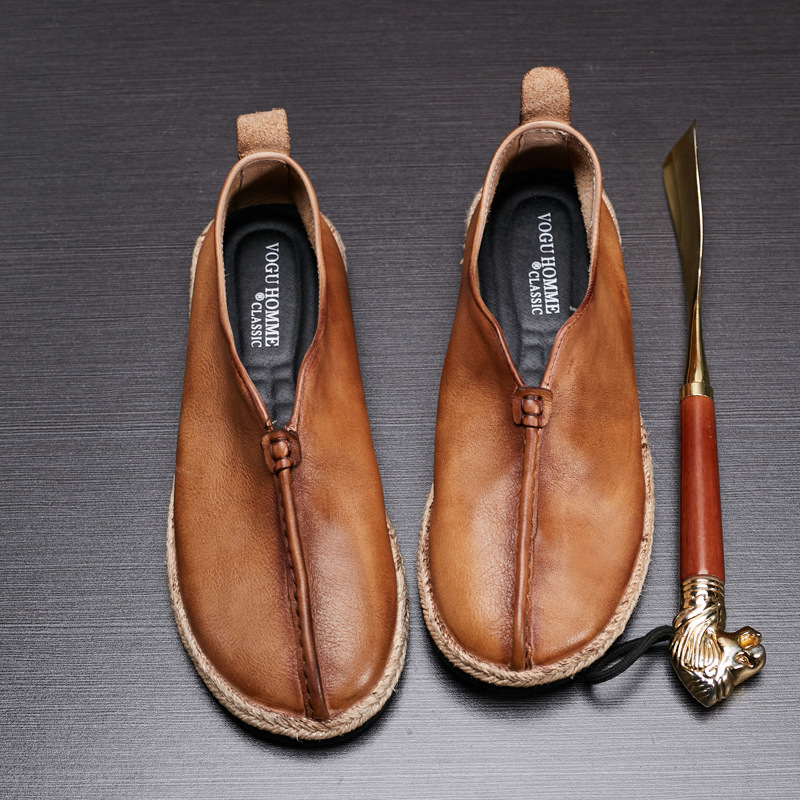 Loafers Men's Summer Genuine Leather Fashion Lazy Bean Shoes Slip-in Soft Bottom Breathable Casual Slip-on Leather Shoes Trendy