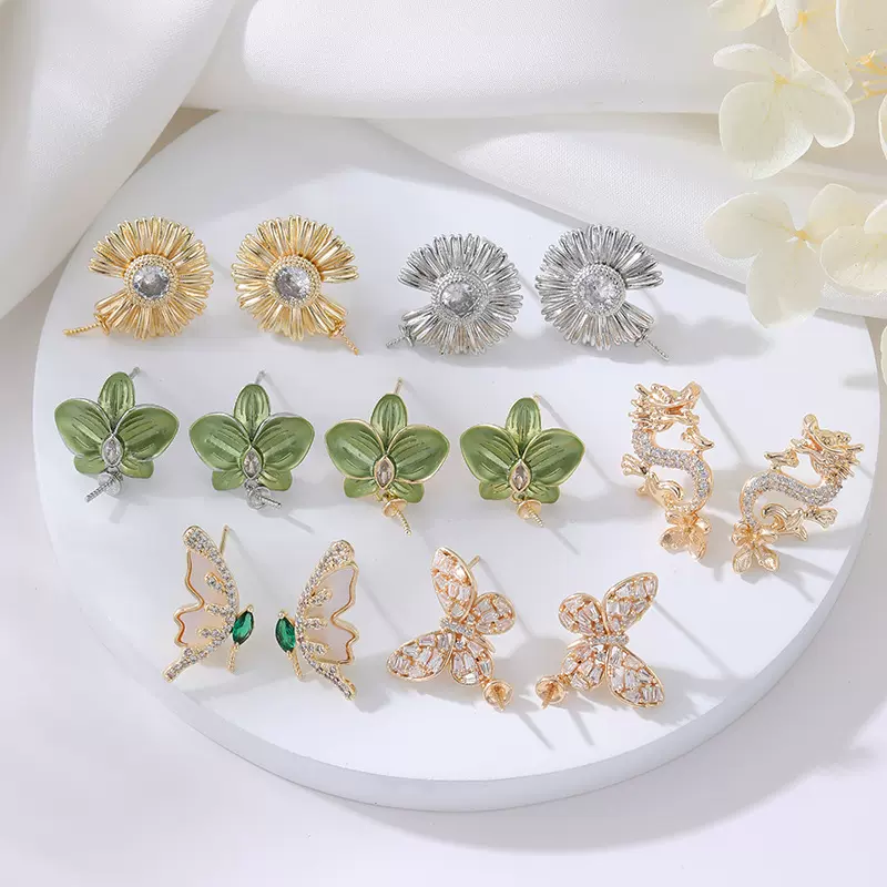 手工半成品S925银针耳钉女网红蝴蝶耳环小众简约珍珠托耳饰配件