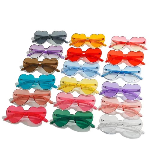 New Cross-border Heart-shaped Sunglasses, Loving Heart Sunglasses, Jelly Color Frameless Heart-shaped Prom Party Glasses