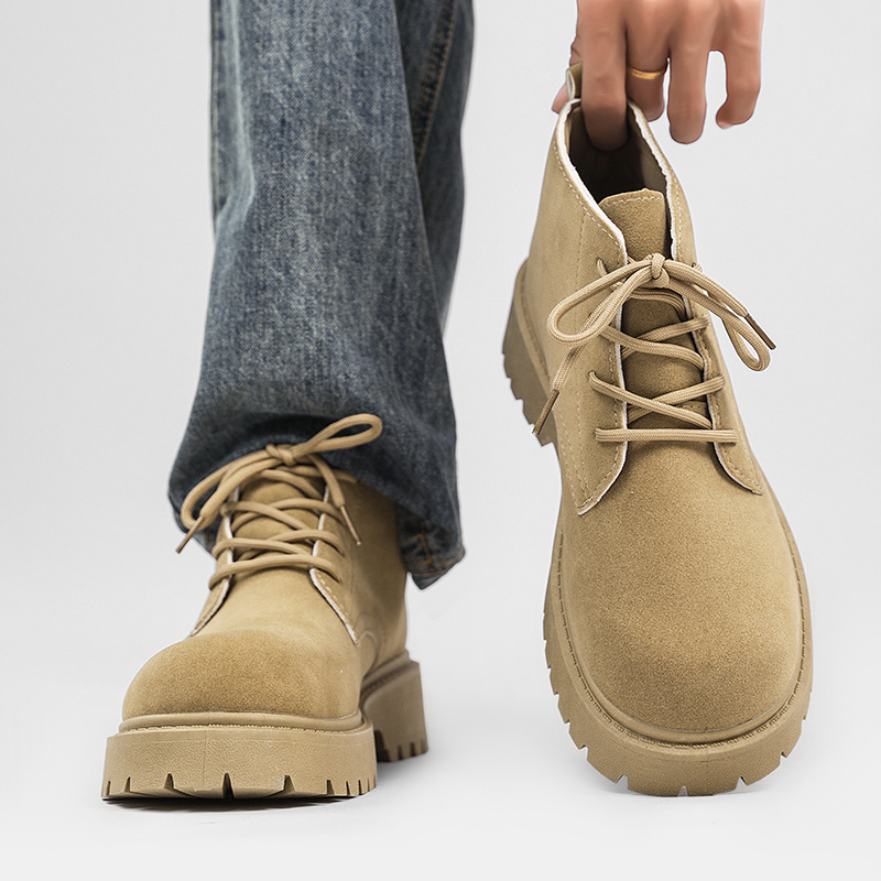 Derby Shoes Autumn and Winter New High-Top Thick-Soled Large-Toe Boots Retro Workwear Fashion Trendy Rhubarb Boots for Men