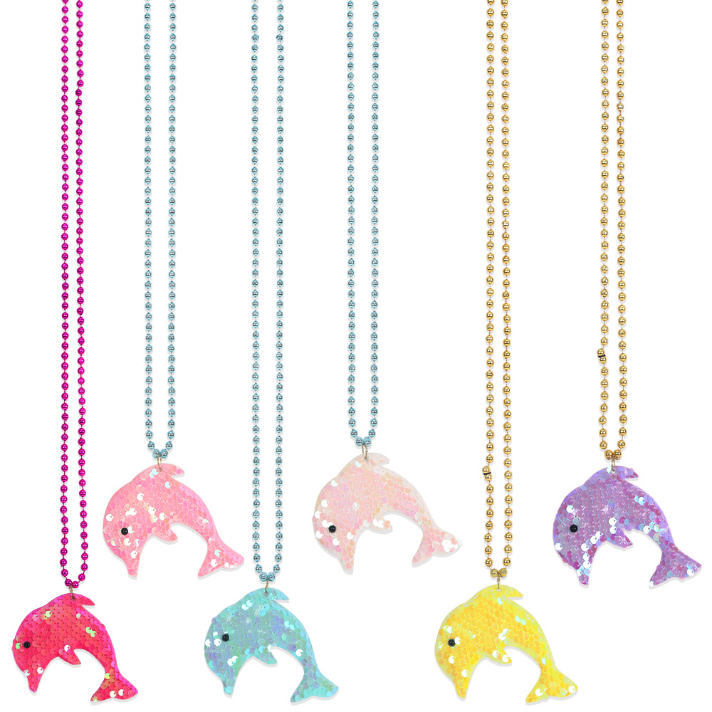 Amazon Ocean Series collar sirena tema decoración de fiesta colgante delfines sequillas de color cadena de cuentas de cola de mermaid