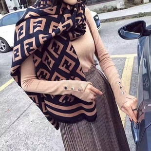 Autumn and winter classic cashmere scarf women's long double letter warm tassel double-sided dual-purpose shawl factory direct wholesale