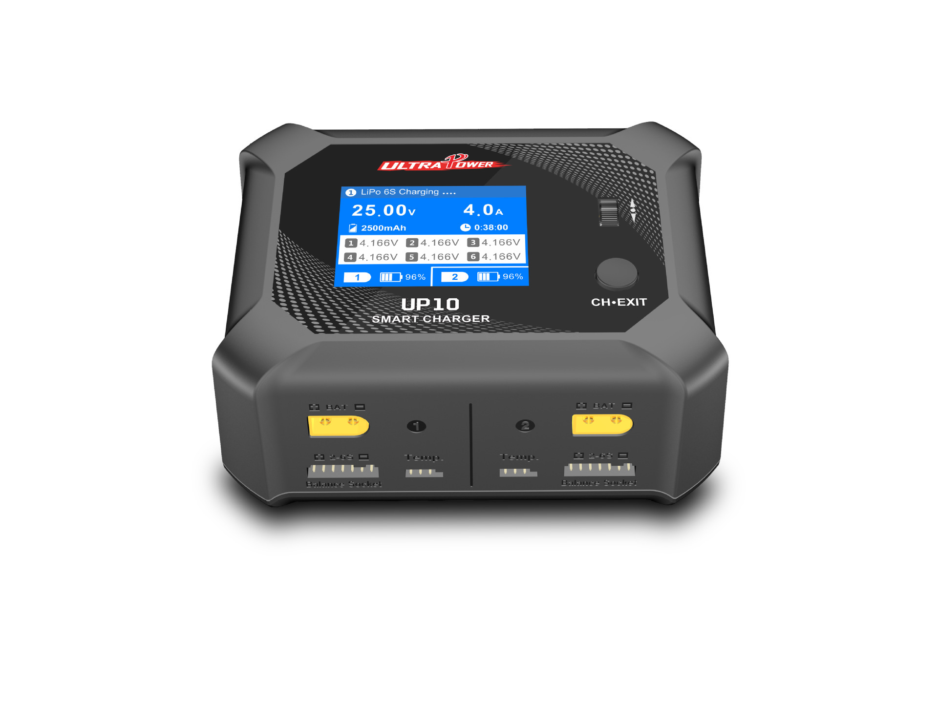 飞腾UP10 AC100W / DC200W双通道快充 航模4S2S6S锂电池充电器10A