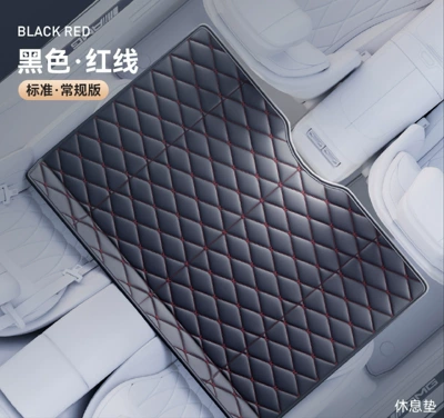 Multi-function pad, Car mattress for travel, self-driving - without-side-panels-and-cushions-leather-black-and-red-140-90cm-comes-with-a-storage-bag