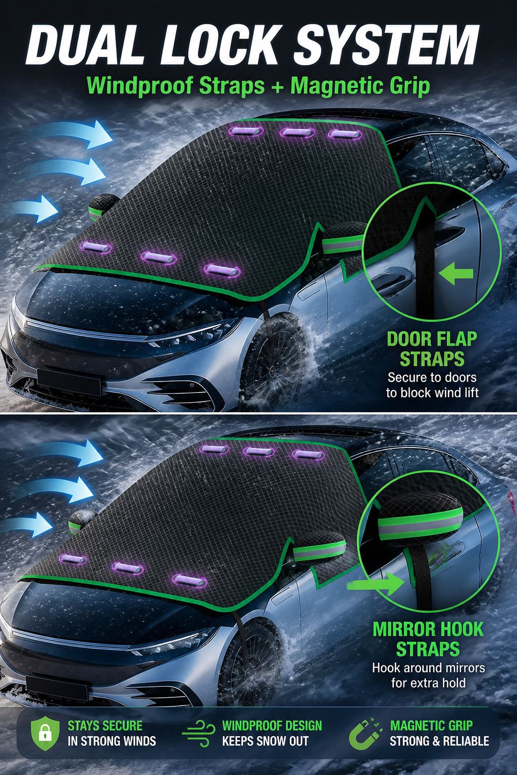 Thickened Car Snow Shield with Three-Window Coverage, Car Front Sun Shield, Snow-Proof Car Cover, Half-Cover for Snow and Dust Protection