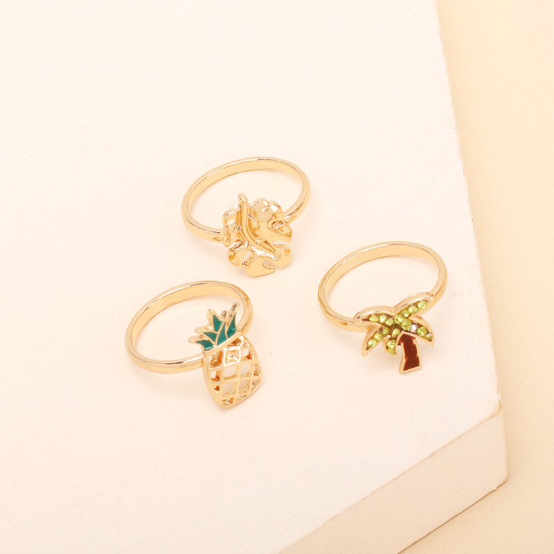 Großhandel Schmuck Ananas Kokosnussbaum Ring Set Nihaojewelry display picture 2