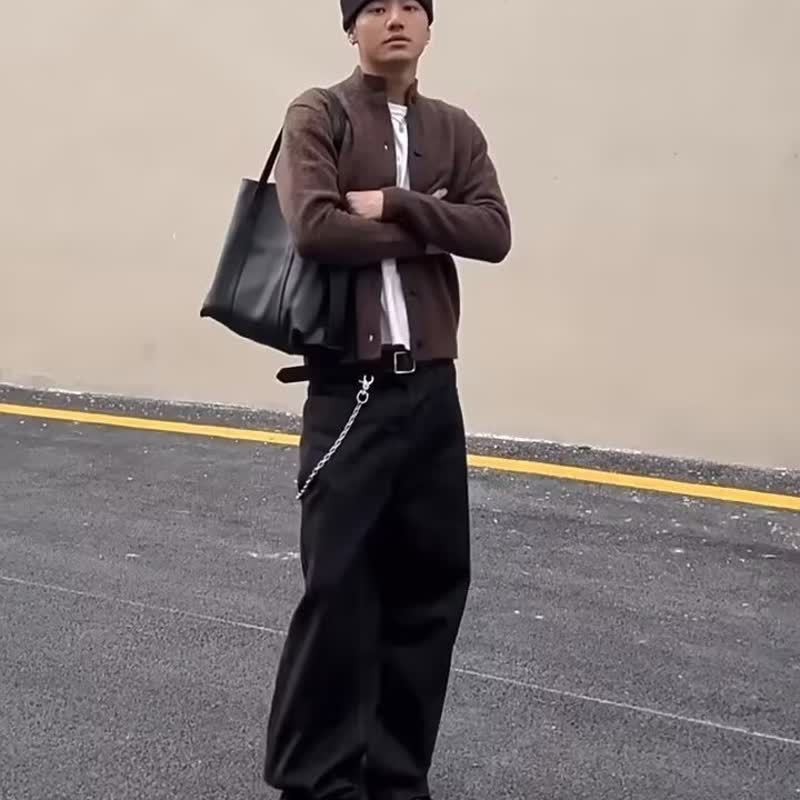 春秋季针织开衫慵懒风外套宽松百搭休闲cleanfit单排扣翻领毛衣男|undefined