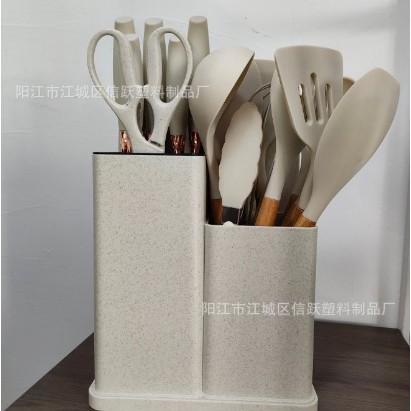 Kit de cuchillos de cocina de silicona resistente al calor cuchillos de cocina mango de madera cuchillo de cocina adesivo de silicona blanco rosa regalo de San Valentín