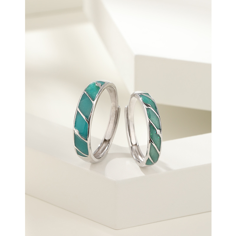 Anillo de pareja de plata esterlina 925 un par de diseño de nicho de anillo de goteo de aceite para hombres y mujeres 520 regalos de San Valentín