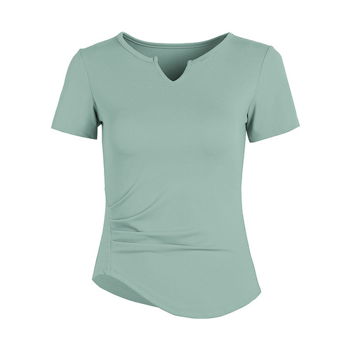2024 European and American new style tight sports tops for women short-sleeved sexy slim tight fitness wear quick-drying yoga T-shirt