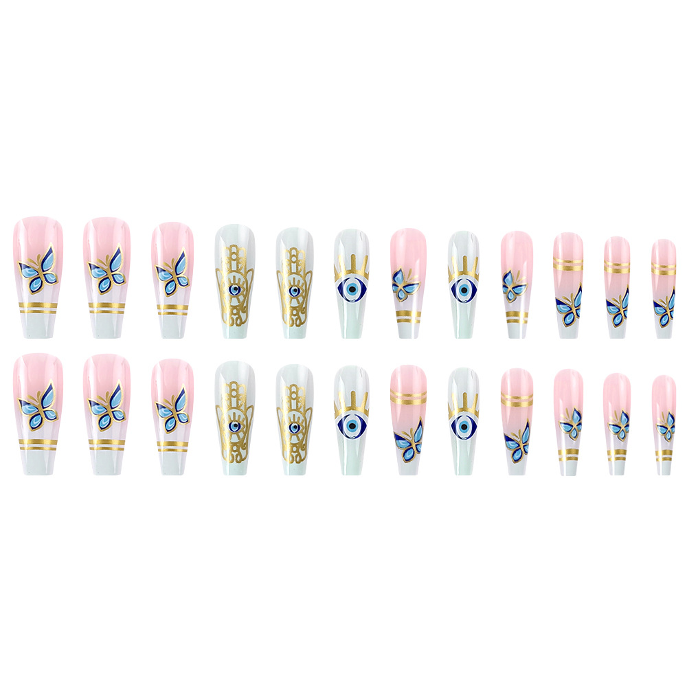 Parches de uñas postizas transfronterizos más vendidos en Europa y América, parches de uñas con tótem de faraón, uñas postizas de mariposa coloridas image 6