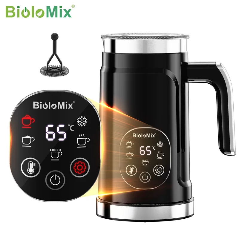 Электрическая взбивалка для молока (BioloMix), цифровой сенсорный ЖК-д экран, 5‑в‑1, 500 Вт, 130/300 мл