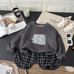 儿童卫衣套装2025秋季新款韩系卡通大象男女童卫衣格子卫裤两件套