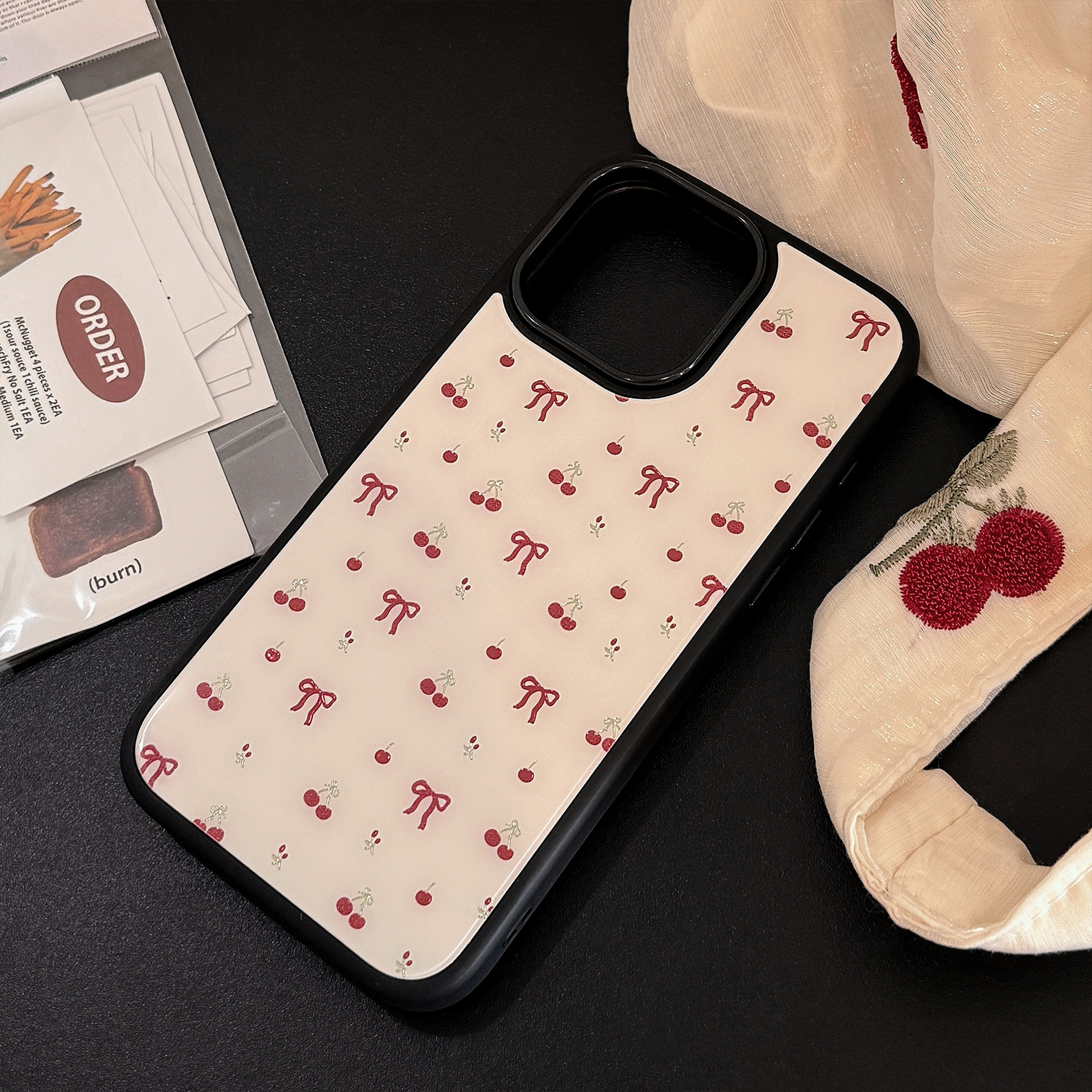 Premium Glass Phone Case With Gilt Cherry Design For Iphone_voghion.com