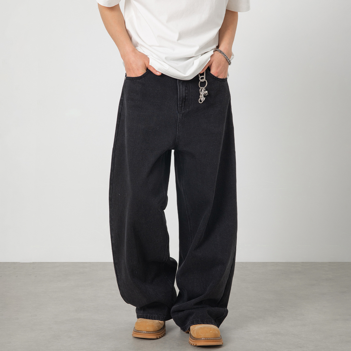 Vintage Washed Black Jeans For Men - High Street American Retro Style Loose Fit Straight Leg Casual Pants_mkmklike.com