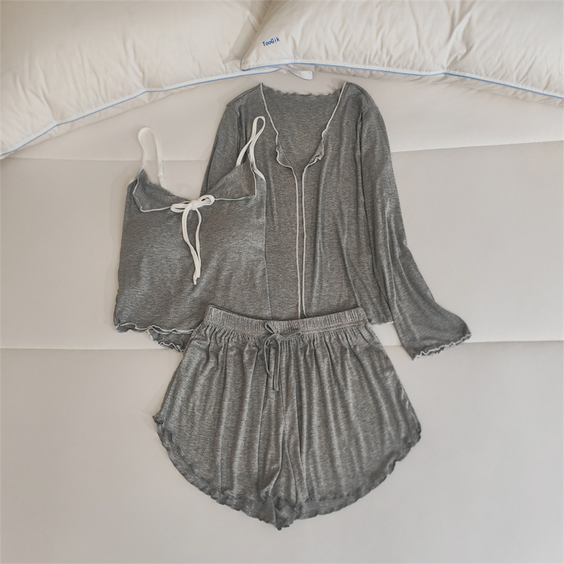 2024年新款吊帶睡衣女夏季性感莫代爾帶胸墊春秋冬簡約純色家居服